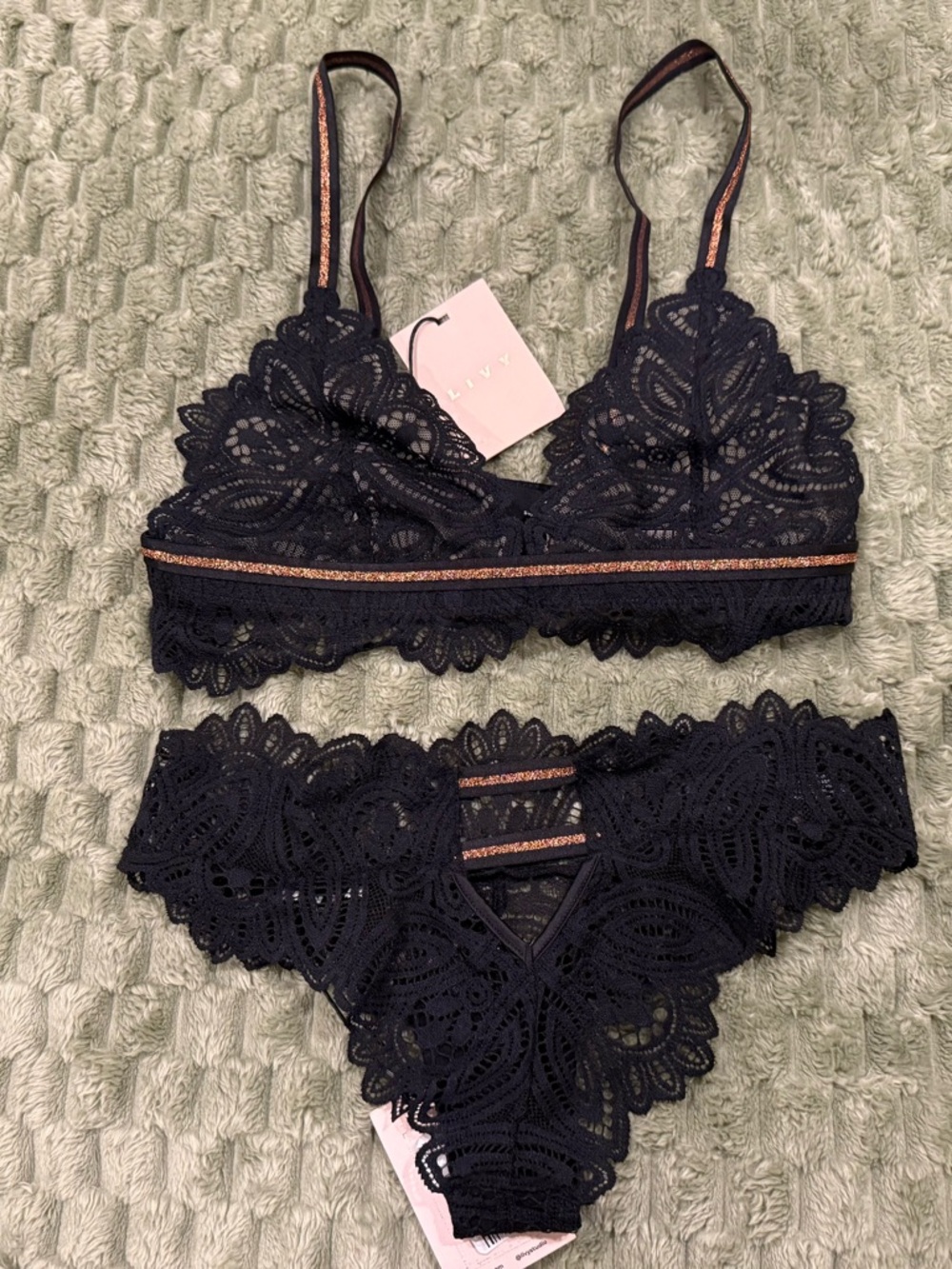 Livy Black Lace Bralette & Bikini Set - Picture 8 of 8